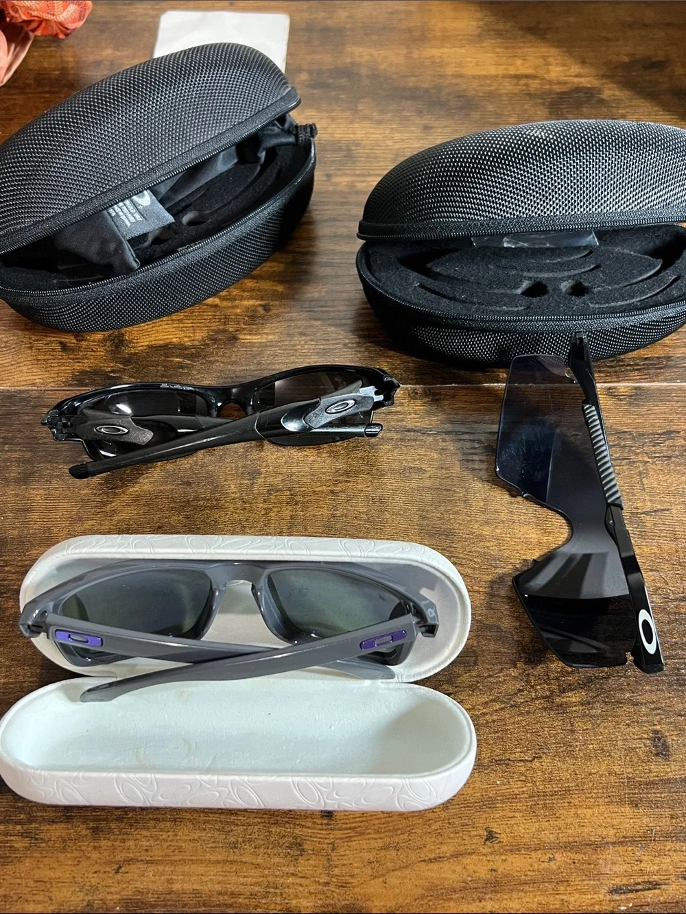 Lot of 3 Oakley Gray Sunglasses with Purple Accents and White Case